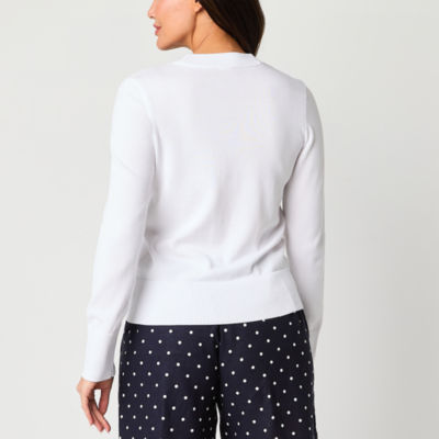 Liz Claiborne Womens V Neck Long Sleeve Button Cardigan
