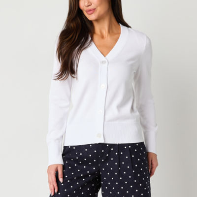 Liz Claiborne Womens V Neck Long Sleeve Button Cardigan