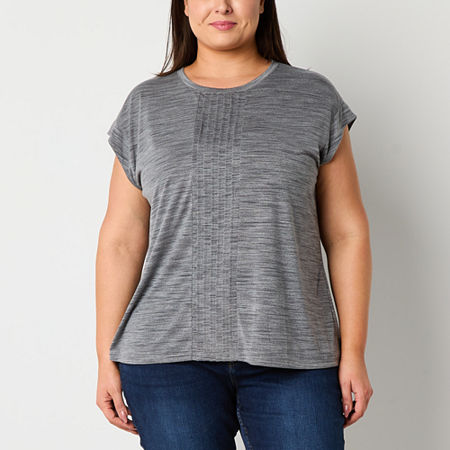 Liz Claiborne Womens Plus Crew Neck Short Sleeve T-Shirt, 3x, Gray