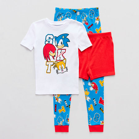 Little & Big Kid Boys Sonic the Hedgehog Round Neck Short Sleeve 3-pc. Pajama Sets, 6, Blue