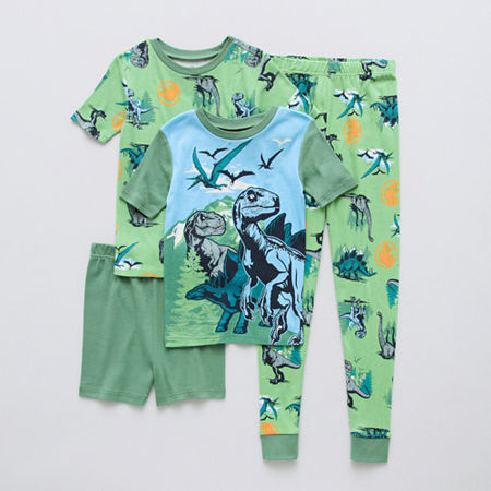 Boys Jurassic World Crew Neck Short Sleeve 4-pc. Pajama Sets, 4, Green