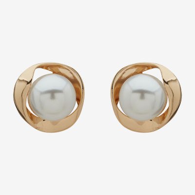 Worthington Gold Tone Simulated Pearl 19mm Stud Earrings