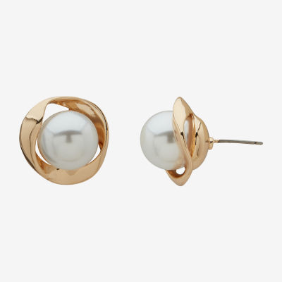 Worthington Gold Tone Simulated Pearl 19mm Stud Earrings