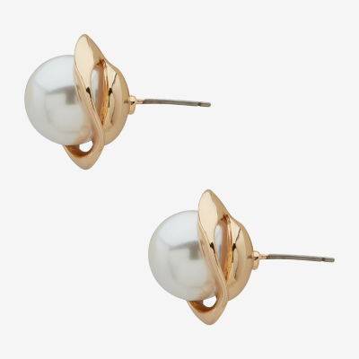 Worthington Gold Tone Simulated Pearl 19mm Stud Earrings