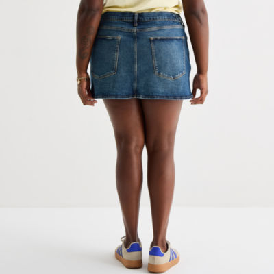 Arizona Womens Juniors Mid Rise Midi Denim Skirt