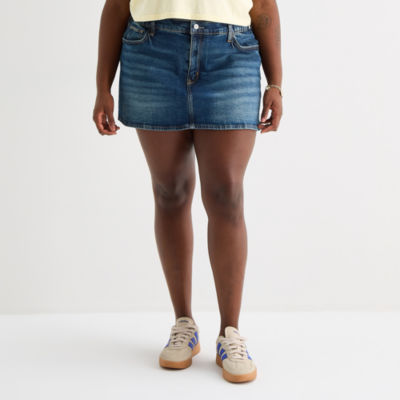 Arizona Womens Juniors Mid Rise Midi Denim Skirt