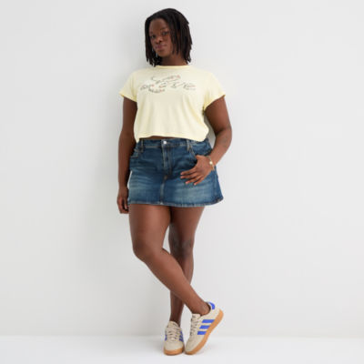 Arizona Womens Juniors Mid Rise Midi Denim Skirt