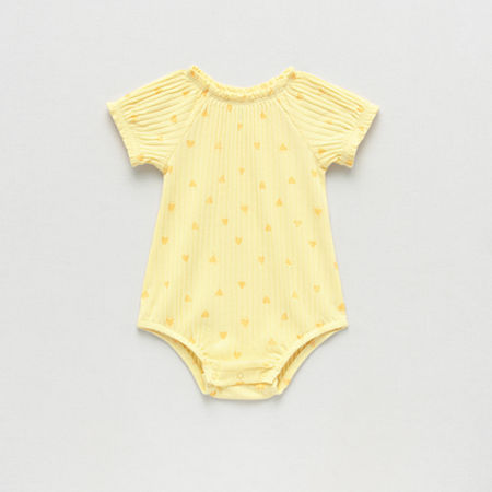 Okie Dokie Baby Girls Short Sleeve Floral Romper, 12 Months, Yellow