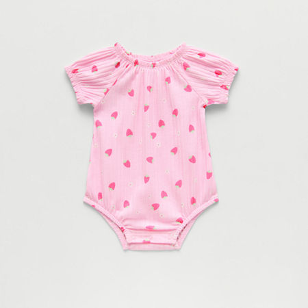 Okie Dokie Baby Girls Short Sleeve Floral Romper, 24 Months, Pink