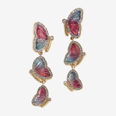 Mixit Spring Linear Womens Butterfly Drop Earrings