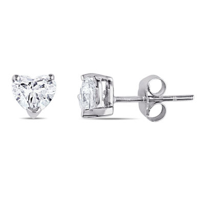 1 CT. T.W. Natural White Diamond 14K White Gold 1mm Heart Stud Earrings