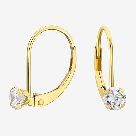 White Cubic Zirconia 14K Gold Drop Earrings, One Size