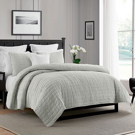 Swift Home Lightweight Oversized Enzyme Washed Crinkle Quilt Coverlet Bedspread Set, One Size, Gray