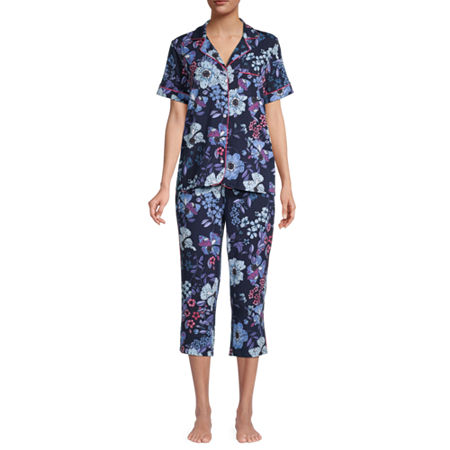 Liz Claiborne Womens 2-pc. Short Sleeve Capri Pajama Set, X-large , Blue