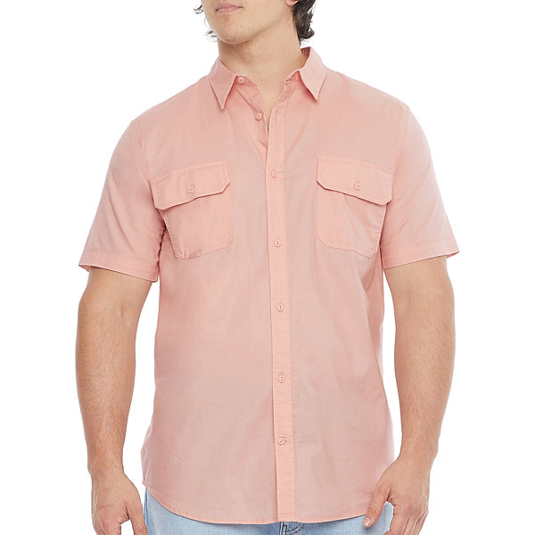 Mutual Weave Big and Tall Mens Regular Fit Short Sleeve Button-Down Shirt