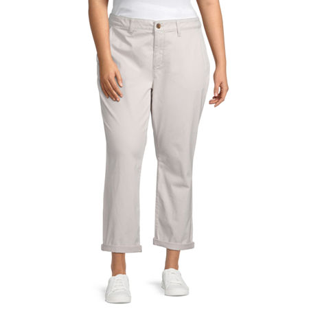  St. John's Bay Women's Relaxed Fit Girl Friend Chino Pant-Plus