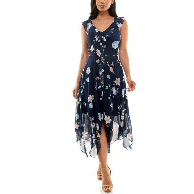 Premier Amour Sleeveless Floral High-Low Fit + Flare Dress, Color: Navy ...