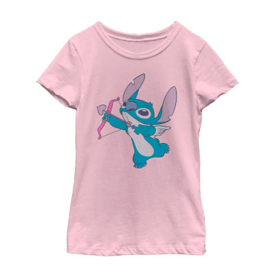 Disney Collection Little & Big Girls Crew Neck Short Sleeve Lilo Stitch Graphic T-Shirt