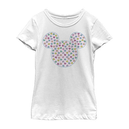 Disney Collection Little & Big Girls Crew Neck Short Sleeve Mickey and Friends Mickey Mouse Minnie Mouse Graphic T-Shirt, X-large, White