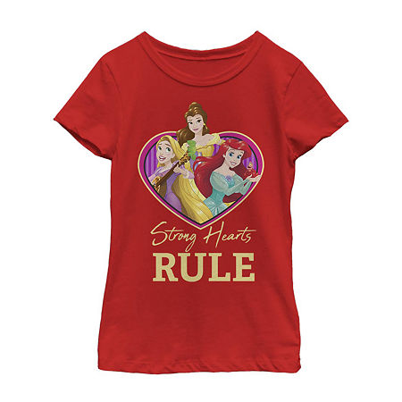 Disney Collection Little & Big Girls Crew Neck Short Sleeve Princess Graphic T-Shirt, X-large, Red