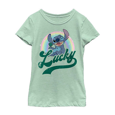 Disney Collection Little & Big Girls Crew Neck Short Sleeve Lilo & Stitch Stitch Graphic T-Shirt, Medium, Green