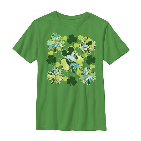 Disney Collection Little & Big Kid Boys Crew Neck Short Sleeve Regular Fit Mickey and Friends Mickey Mouse Graphic T-Shirt, Large, Green