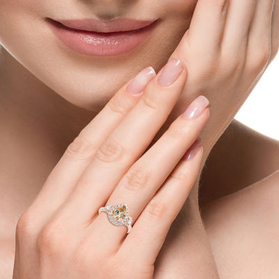 Effy Final Call Womens Genuine Pink Morganite & 1/4 CT. T.W. Mined Diamond 14K Rose Gold Pear Halo Side Stone Cocktail Ring