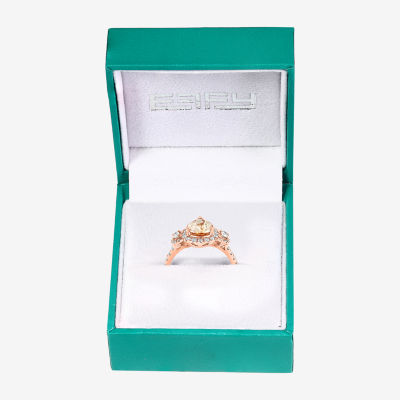 Effy Final Call Womens Genuine Pink Morganite & 1/4 CT. T.W. Mined Diamond 14K Rose Gold Pear Halo Side Stone Cocktail Ring