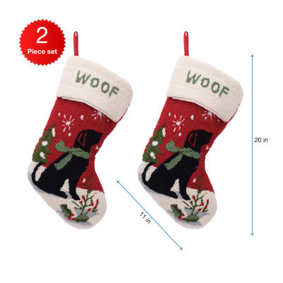 Glitzhome 20" Dog "Woof" Hooked Christmas Stocking - Set of 2