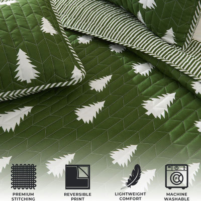 Linery Lodge Green Trees Reversible Quilt Set