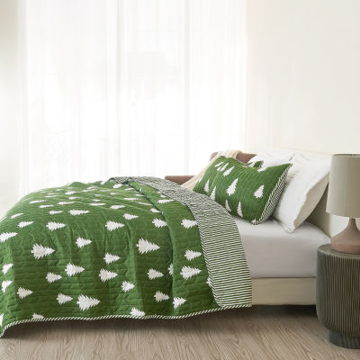 Linery Lodge Green Trees Reversible Quilt Set