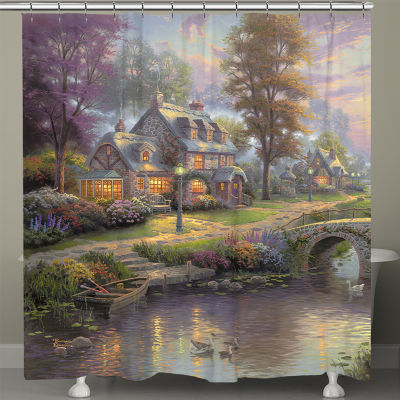 Thomas Kinkade Sunset On Lamplight Lane Shower Curtain