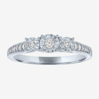 (G-H / Si2-I1) Womens 1/6 CT. T.W. Lab Grown White Diamond Sterling Silver Round 3-Stone Promise Ring