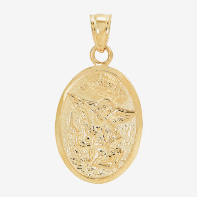 St. Michael Medallian Unisex Adult 14K Gold Oval Pendant