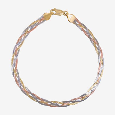 Made in Italy 14K Tri-Color Gold 7.5 Inch Solid Herringbone Chain Bracelet