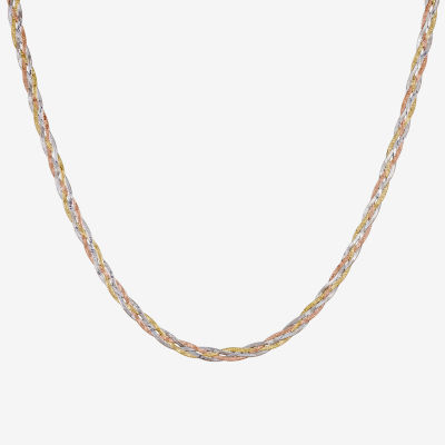 Made in Italy 14K Tri-Color Gold 18 Inch Solid Herringbone Chain Necklace