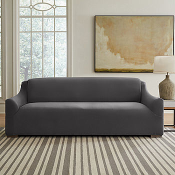 Hampstead Stretch Velvet Sofa Slipcover | Machine Washable in Charcoal