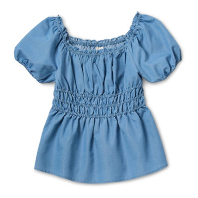 Thereabouts Little & Big Girls Square Neck Short Sleeve Blouse