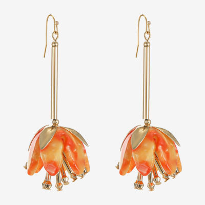 Bijoux Bar Gold Tone Stainless Steel Flower Drop Earrings