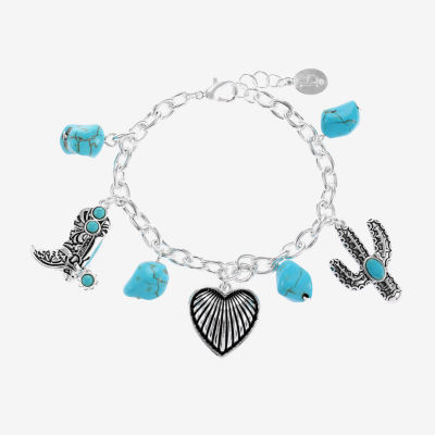 Bijoux Bar Silver Tone Western Turquoise Silver Tone Heart Charm Bracelet