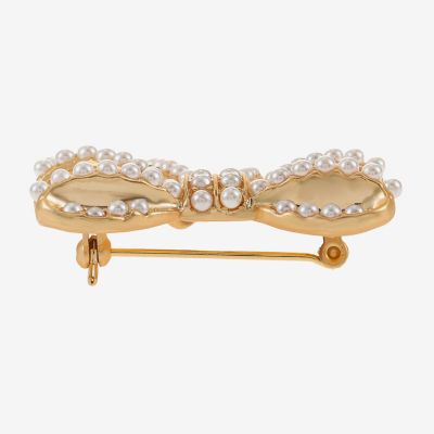 Bijoux Bar Gold Tone Simulated Pearl Bow Brooch