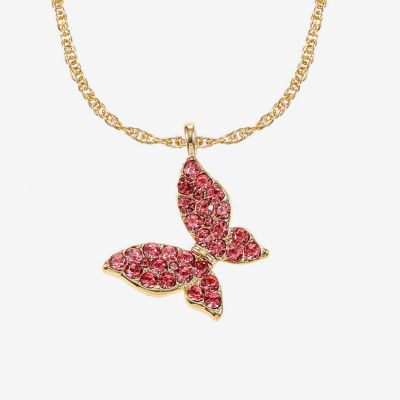 Monet Jewelry Gold Tone Womens Pink Glass Zinc Butterfly Pendant Necklaces