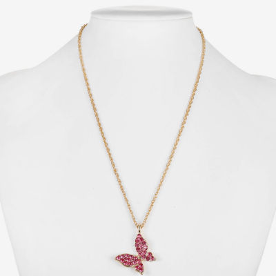 Monet Jewelry Gold Tone Womens Pink Glass Zinc Butterfly Pendant Necklaces