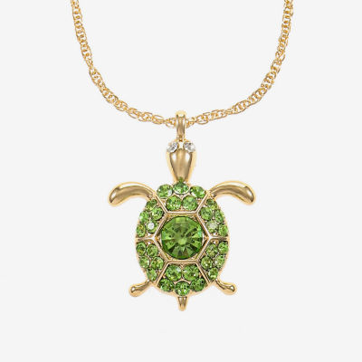 Monet Jewelry Gold Tone Turtle Womens Green Glass Zinc Pendant Necklaces