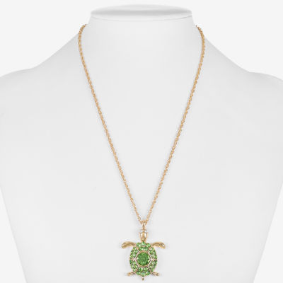 Monet Jewelry Gold Tone Turtle Womens Green Glass Zinc Pendant Necklaces