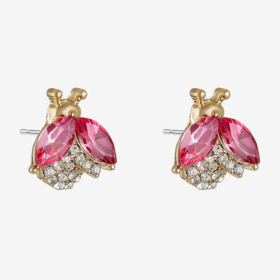Monet Jewelry Gold Tone Ladybug Pink Glass 10mm Stud Earrings