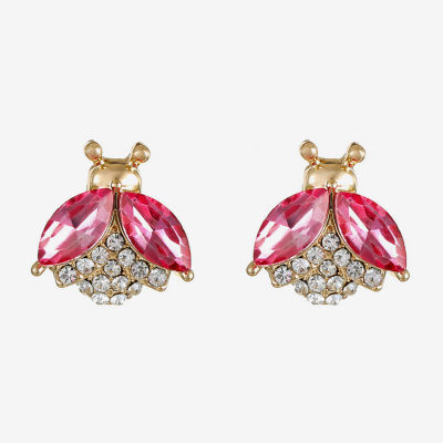 Monet Jewelry Gold Tone Ladybug Pink Glass 10mm Stud Earrings