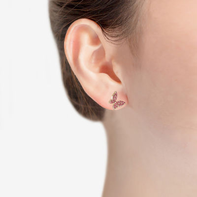 Monet Jewelry Gold Tone Pink Glass 13mm Butterfly Stud Earrings