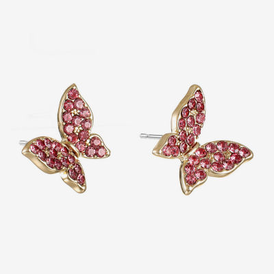 Monet Jewelry Gold Tone Pink Glass 13mm Butterfly Stud Earrings