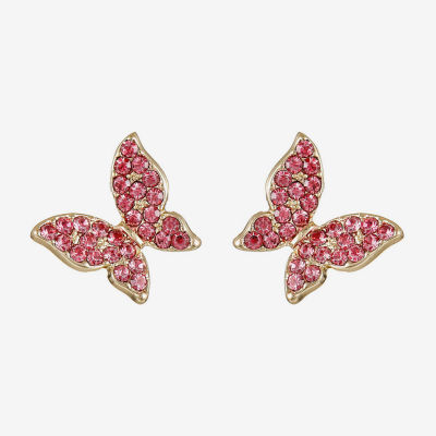 Monet Jewelry Gold Tone Pink Glass 13mm Butterfly Stud Earrings